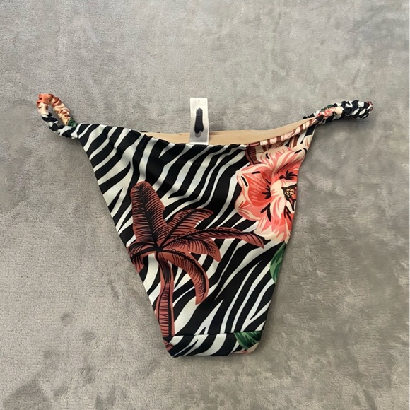 New! Ochie Black White Tropical Zebra Floral Print Swim Bikini Bottom 10606 - Picture 6 of 7